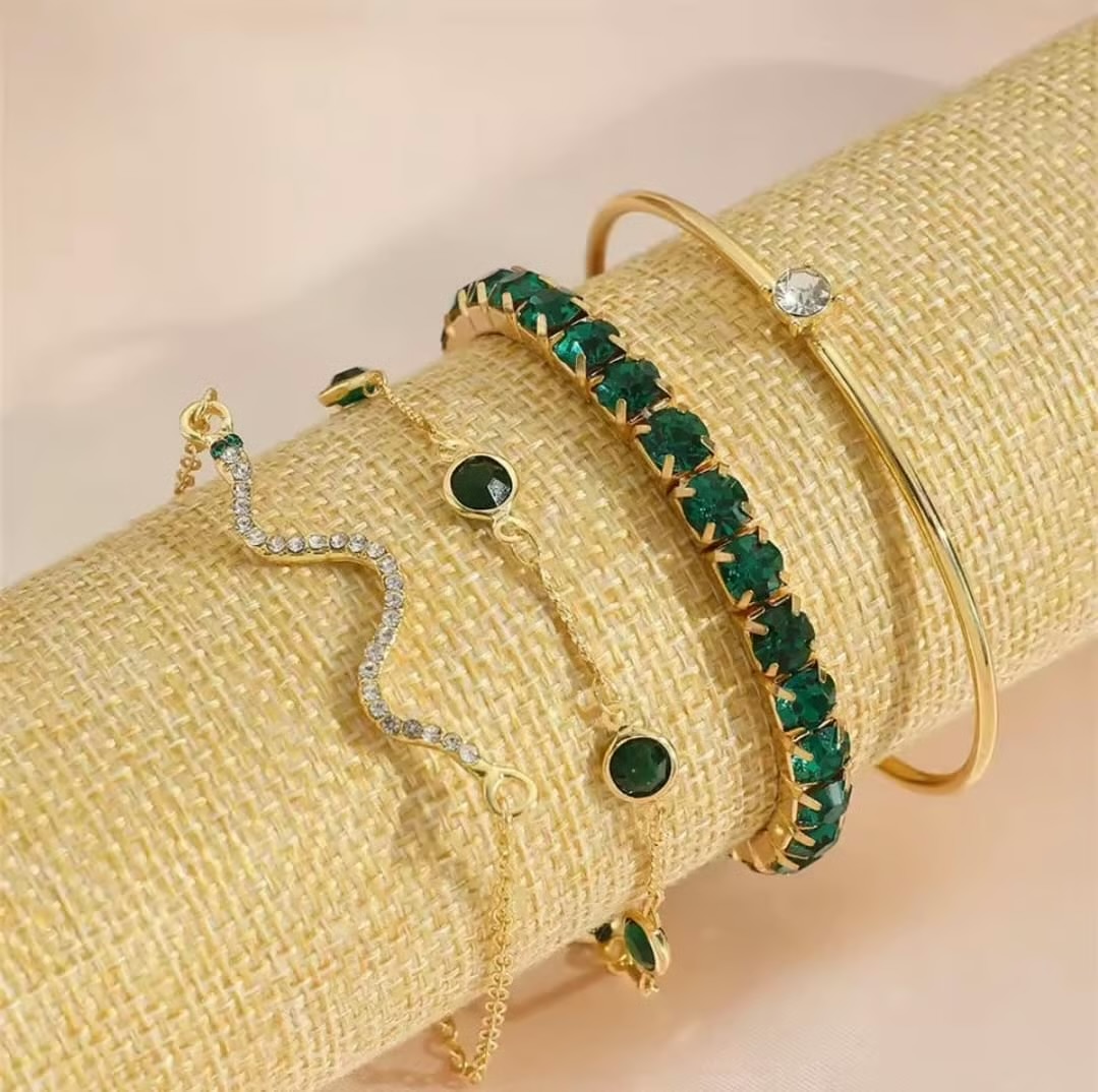 Gold and Green Bracelet Set