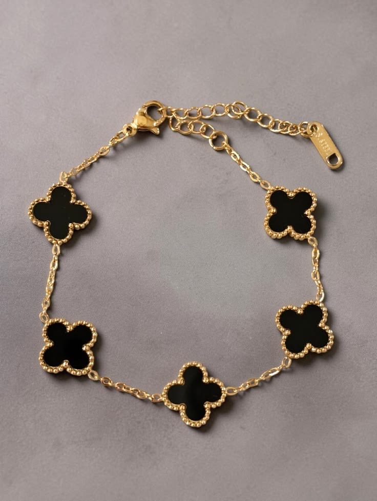 Gold-Plated Clover Link Bracelet with Enamel