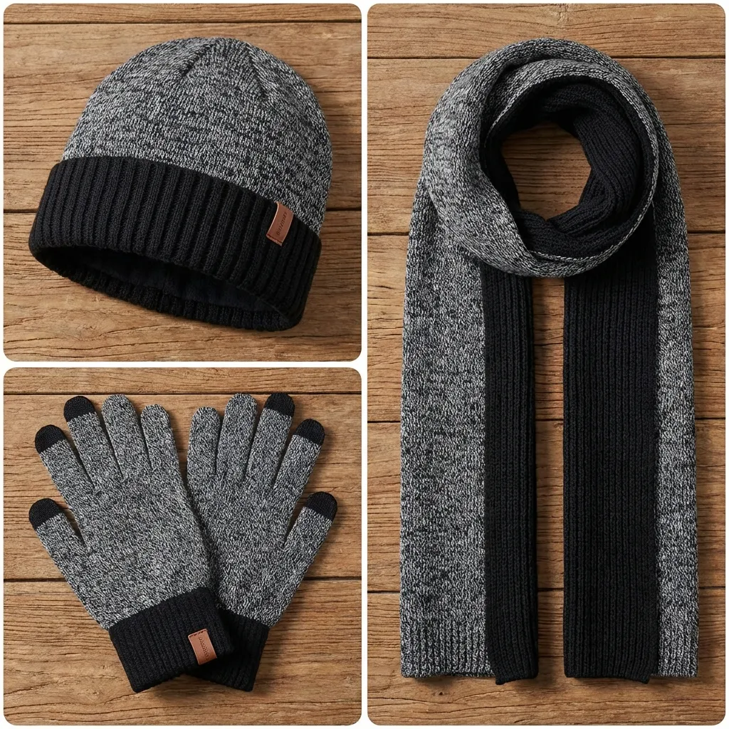Winter Beanie Hat Scarf Gloves Set