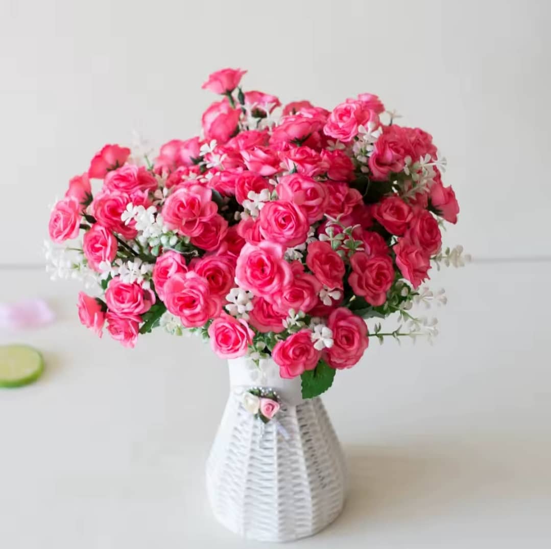 Artificial Rose Bouquet with Flower Vase - Rose Pink