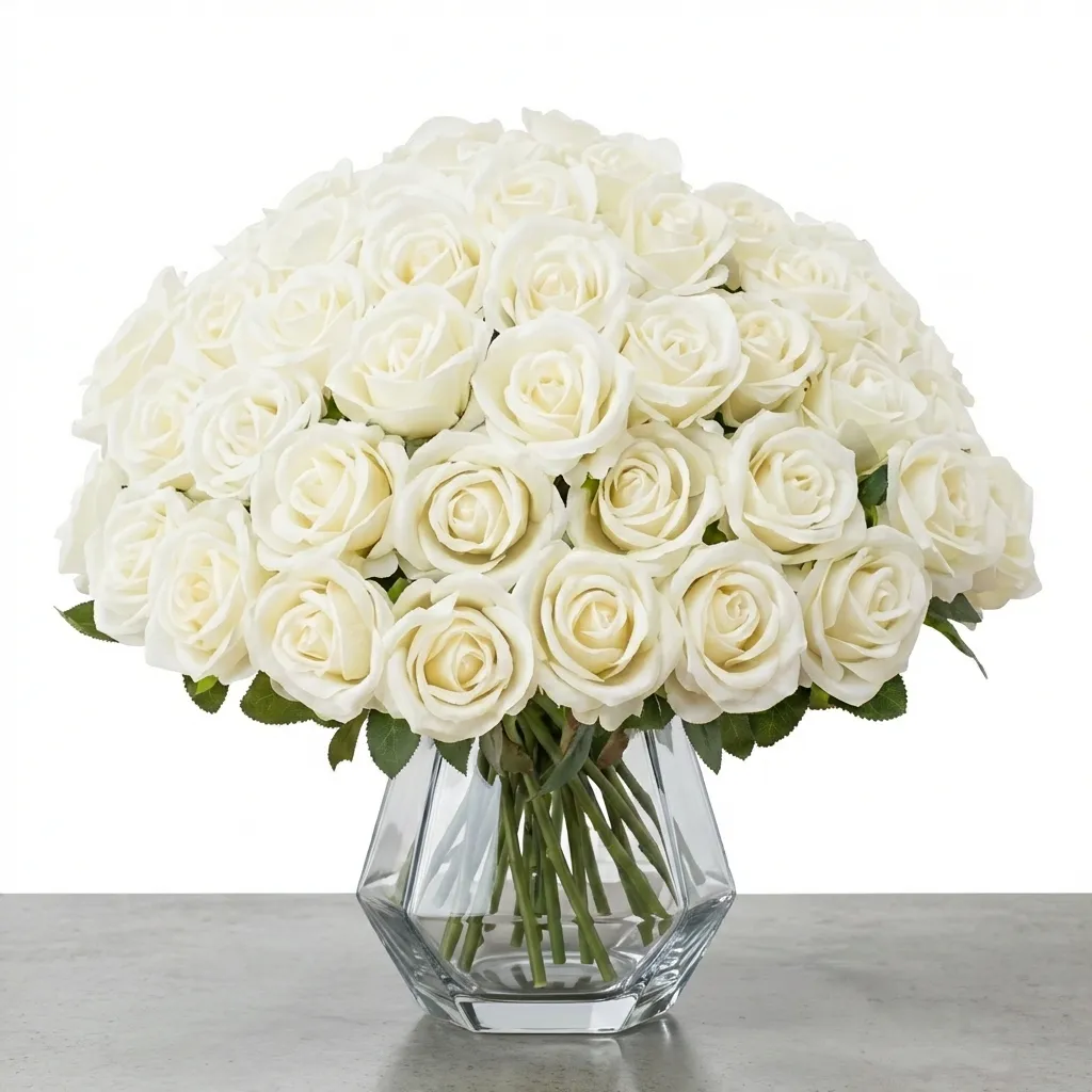 Artificial Rose Flower Bouquet - White Roses