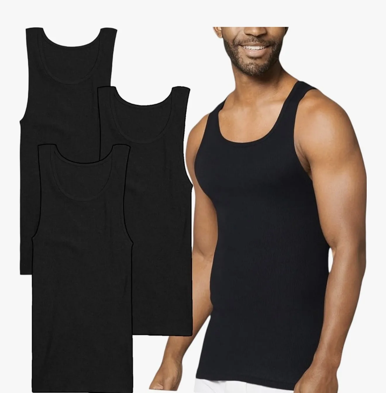 Men Tank Singlet 3pcs - Black