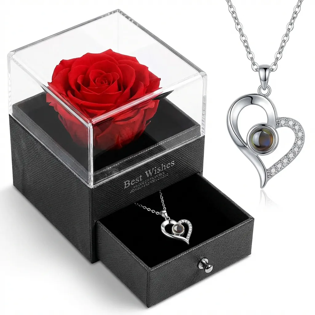Preserved Rose And Necklace II - Silver