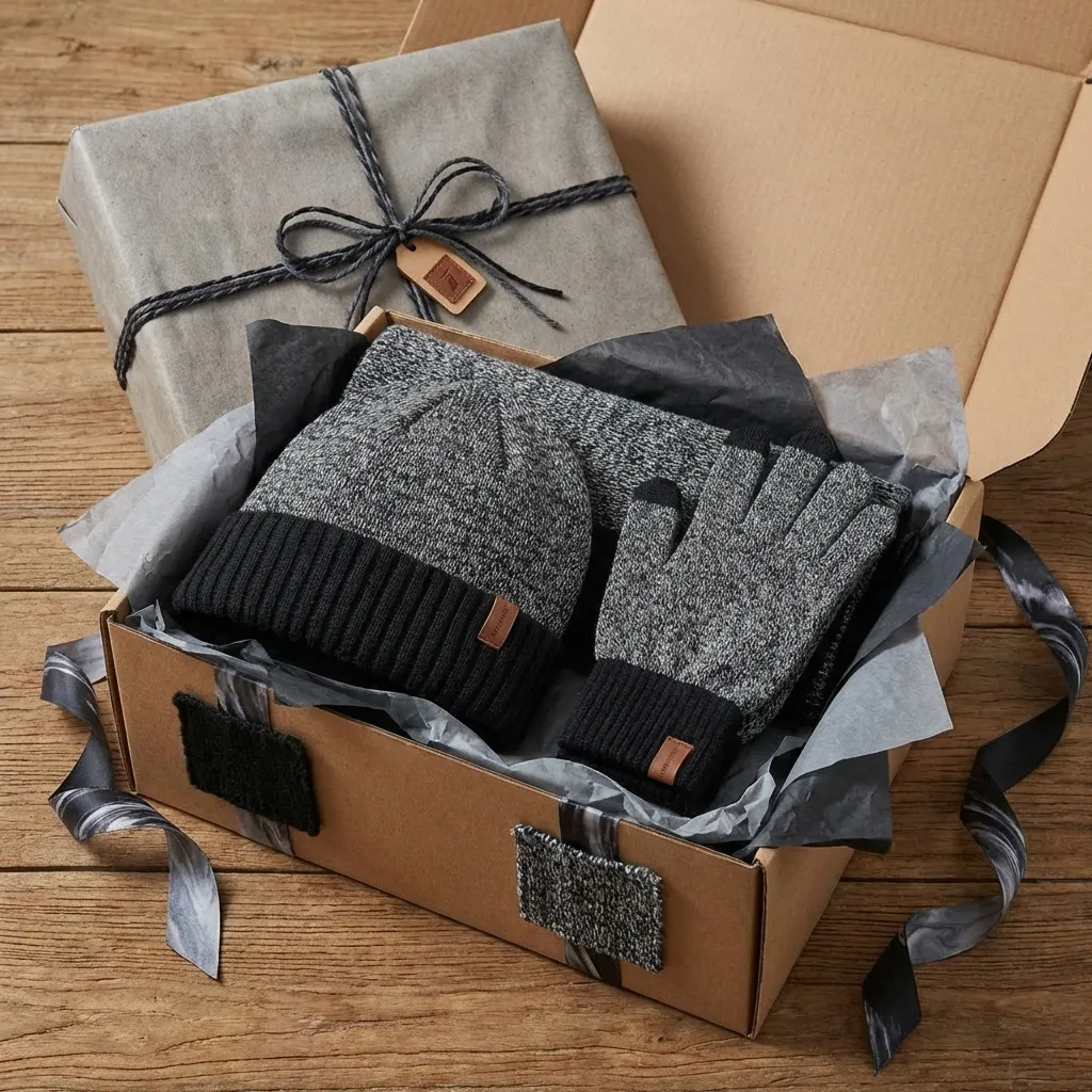Winter Beanie Hat Scarf Gloves Set - Grey